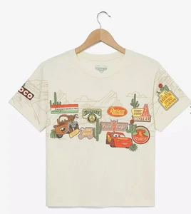 boxlunch Disney Pixar Cars Radiator Springs Signs Women’s Cropped T Shirt XL - Picture 1 of 3