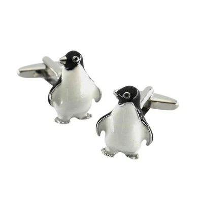LINDOS GEMELOS PINGÜINO Negro Blanco Esmalte Boda Novio Padrino NUEVO con BOLSA DE REGALO Foto 1 de 4