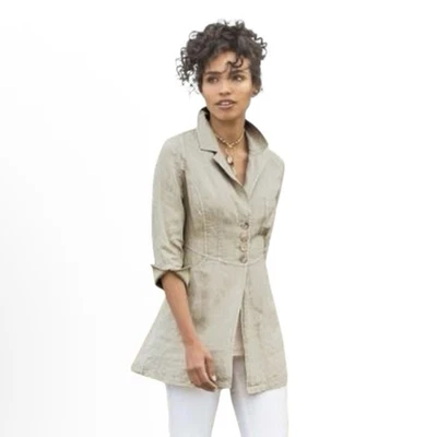 Soft Surroundings Linen Blazer XS Cream Khaki Eza Jacket Top Tunic 3/4 Sleeve - Image 1 of 4