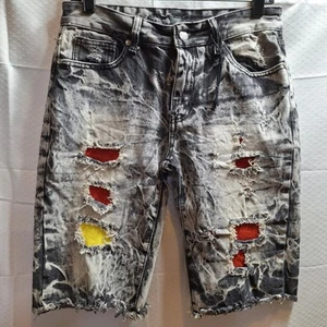 TRESTLES SUPPLY CO Denim Distressed Long Length Short Sz 18 Black Acid Wash EUC! - Picture 1 of 7
