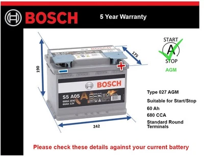 AGM Car Battery fits VOLVO C30 V50 S40 V40 240 V70 850 940 Stop Start - Image 1 of 4