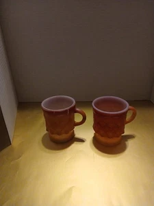 VTG Set Of 2 Anchor Hocking Fire King Red/Orange Kimberly Diamond Coffee Mugs - Picture 1 of 3