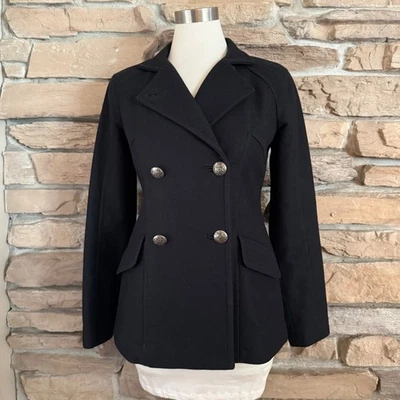 Banana Republic Wool Blend Double Breasted Peacoat Jacket Women's XS Black - Image 1 of 4