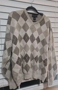 Vintage Fairway Sport Men’s Sweater Beige Brown Argyle Crew Neck X-Large - Picture 1 of 8