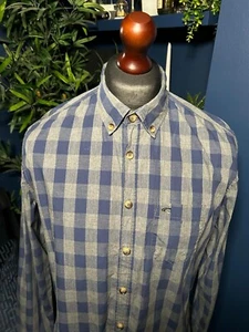 Camel Active Long Sleeve LS Shirt Blue Grey Check Mens Large Fitted - Picture 1 of 6