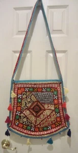 Nuevo Bolso de Mano Bordado Espejado Borlas Multicolor Grande Bolso de Hombro - India - Imagen 1 de 5