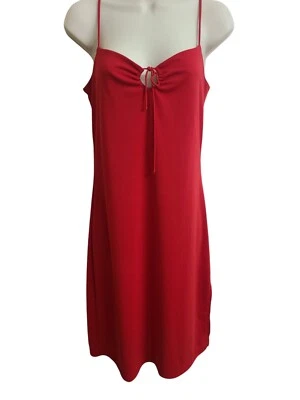 Y2K Red Kenneth Cole Midi Slip Dress Small Timeless Demure Side Slit  - Image 1 of 4