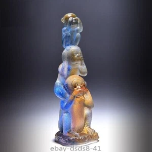 Chinese Liu Li Crystal Feng Shui Decor Statue No Say No Listen No See 3 Monkey - Picture 1 of 4