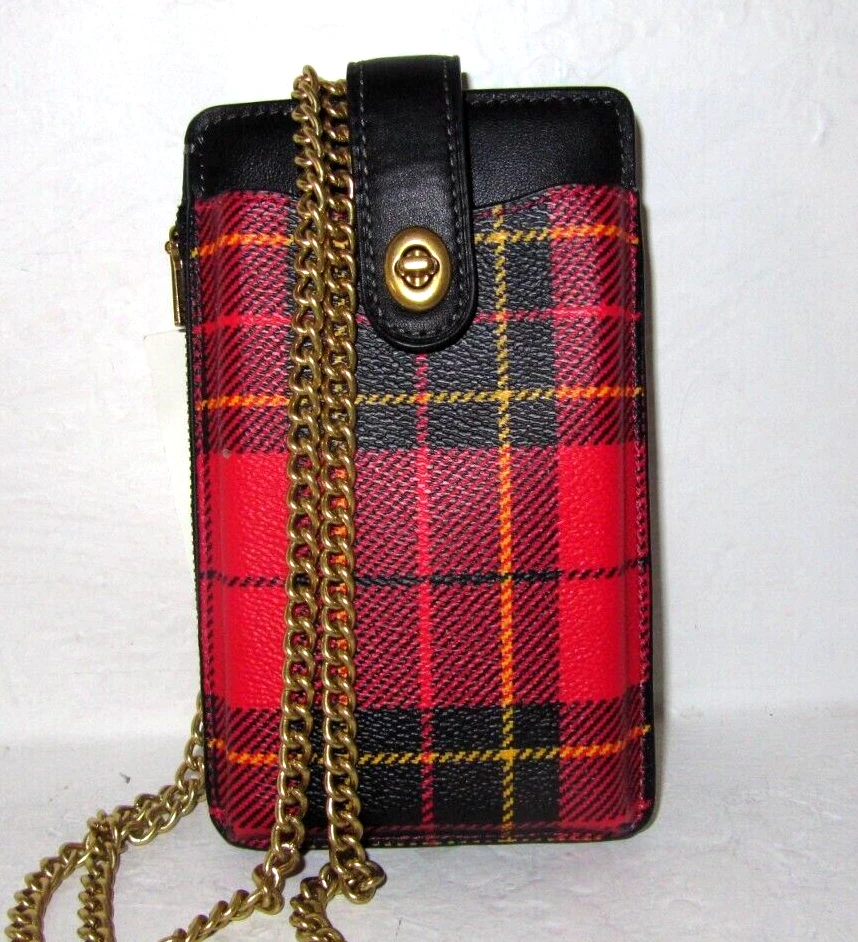 COACH Turnlock North South Phone Crossbody Chain Strap Red Black CF240