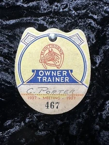 Vintage 1937 Hawthorne Jockey Club Pferderennen Besitzer Trainer Pass Abzeichen - Bild 1 von 3
