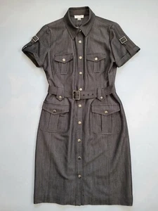 CALVIN KLEIN DARK GRAY DENIM FOUR POCKET MILITARY BELTED DRESS US SIZE 4 - Picture 1 of 6