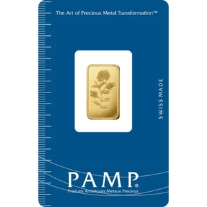 PAMP Suisse Rosa 5 gram .9999 Gold Bar - Sealed Assay Card - Picture 1 of 4