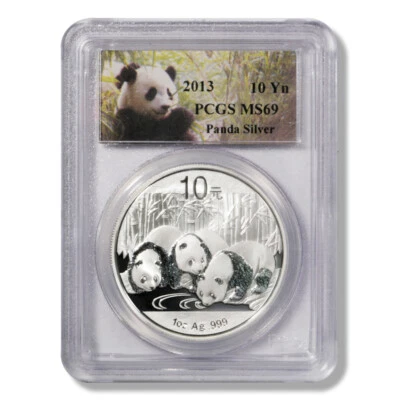 China Three Pandas Drinking 10 Yuan 2013 1 Oz .999 Fine Silver Coin PCGS MS69 - Image 1 of 3