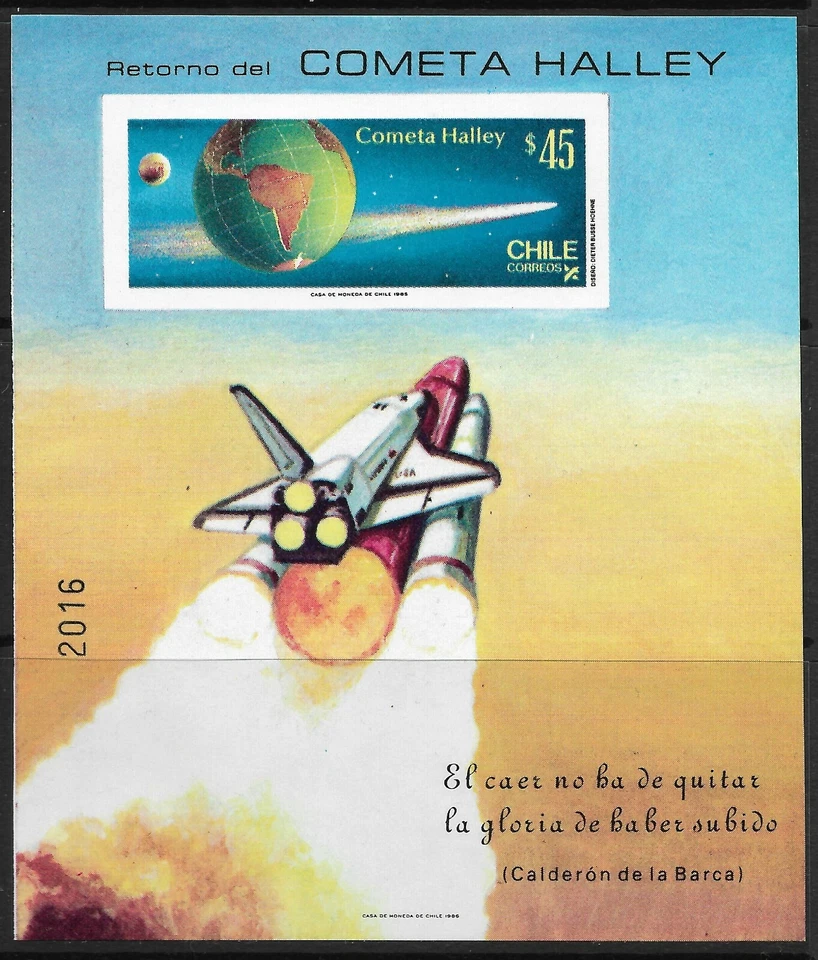 SELLOS-CHILE. 1985. Hoja miniatura Halley's Comet Imperf. SG: MS1034 var. MNH Foto 1 de 1