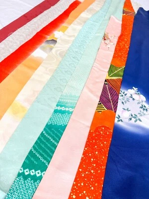 Vintage Japanese kiomono fabric Lot of 10 Bulk 2/3lb 7” x various Length v479 - Image 1 of 4