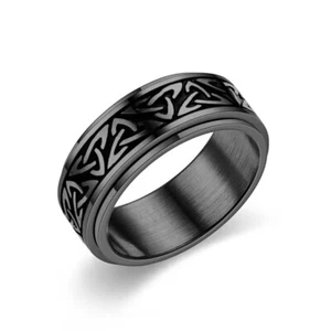Men's Black Irish Celtic Trinity Knot Ring Band Stainless Steel Jewelry 8MM - Picture 1 of 2