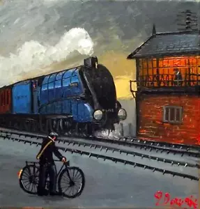 Blue Streamlined Loco : Original BEST Oil Painting Famous Artist James Downie - Picture 1 of 5