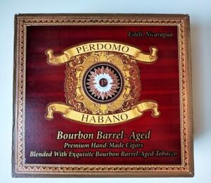 Perdomo Habano Bourbon Barrel Aged Empty Wooden Cigar Box w/Hinges 7" x 8" x 3"