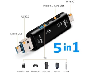 5 in 1 Multifunction Usb 2.0 Type C/Usb /Micro Usb/Tf/SD Memory Card-Reader OTG - Picture 1 of 3