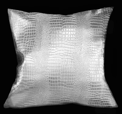 pd1020a Silver Faux Crocodile Glossy Leather Cushion Cover/Pillow Case*Custom Si - Image 1 of 4