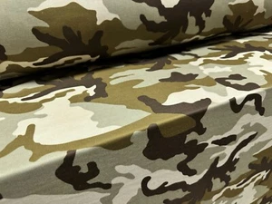 French Terry Loopback Sweatshirt Fabric, Per Metre - Camouflage Print - Khaki - Picture 1 of 4