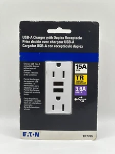 Eaton USB-A Charger W/ Duplex Receptacle 15A 125V Tamper Resistant 3.6A TR7765 - Picture 1 of 2