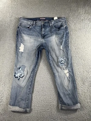 Jeans feminino Tommy Hilfiger 14 patchwork bordado desgastado boho cropped - Imagem 1 de 4