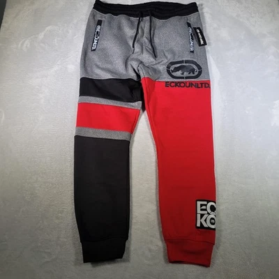 Pantalones de chándal Ecko Unltd para hombre L gris rojo negro polar ropa de calle E031G613 nuevos Foto 1 de 4