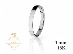 18K White Solid Gold 3mm FLAT Wedding Band Ring - Comfort Fit - Hammered Finish - Picture 1 of 9