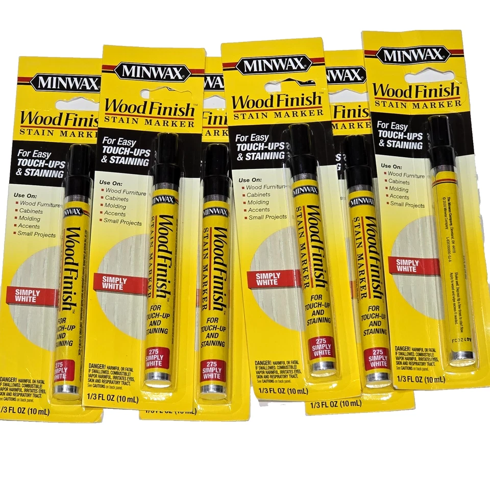 Paquete de 6 marcadores de manchas con acabado de madera Minwax fáciles retoques simplemente blancos 10 ml Foto 1 de 1