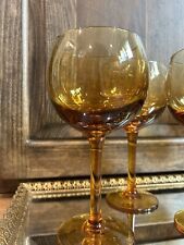 Vintage Mid Century Amber Wine Glasses Set of 4