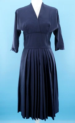 Vestido de cóctel de lana azul marino de colección para mujer años 50 con falda plisada talla M años 50 Foto 1 de 4