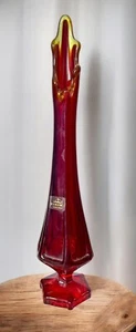 VTG VIKING Glass Ruby Red Amberina EPIC Line Swung Glass Vase - Picture 1 of 10