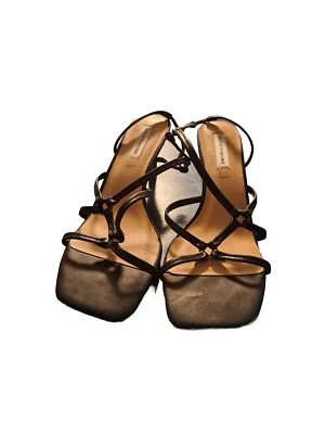 Saks Fifth Avenue ROSALINDA Black Leather High Heel Slingback Sandals Shoe 10" - Image 1 of 4