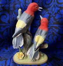 Midcentury Red Headed Woodpeckers Figurine, porcelain, Japan, wildlife, nature