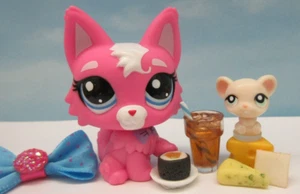 LITTLEST PET SHOP #3561 PINK WHITE PERSIAN CAT + TEENSIE MOUSE SUSHI ACCESSORIES - Picture 1 of 13