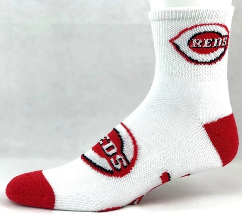 Cincinnati Reds White Quarter Socks with Logo on Foot and Ankle Cover