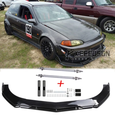 For Honda Civic Del Sol GLOSS BLACK Front Bumper Lip Splitter Body Kit Parts JDM - Image 1 of 4