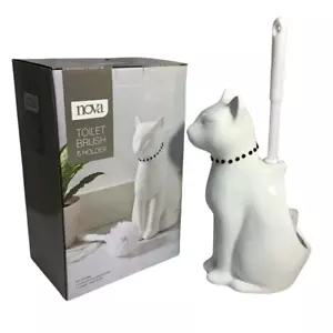 Nova Cute Cat Toilet Brush Holder White Ceramic Perfect For Cat Lovers - Picture 1 of 5
