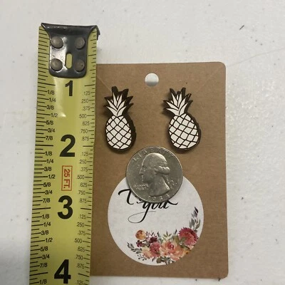 Pineapple Beach Tropical Earrings Quarter Sz Sustainable Fashion Natural Pins - Image 1 of 2