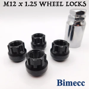 Tuercas de rueda de bloqueo M12x1.25 abiertas Bimecc (negras) para Nissan Primera, Presea, Pixo - Imagen 1 de 7