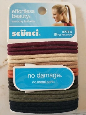 Bandas elásticas para el cabello Scunci sin daños, bronceadas, negras, marrones - 18 unidades Foto 1 de 2