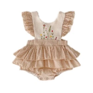 Infant Baby Girls Romper Baby Ruffles Bodysuit Embroidery Floral Jumpsuit One... - Picture 1 of 5