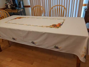 "Paño de mesa de otoño de Acción de Gracias con punto de cruz completado bordado a mano 96 x 59" - Imagen 1 de 6