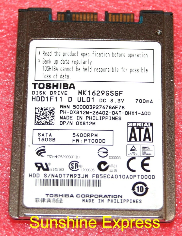 New OEM Dell X812M 0X812M Toshiba 160GB 5400RPM SATA 1.8" Hard Drive MK1629GSGF - Image 1 of 1