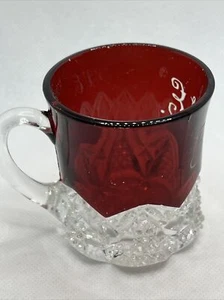 Antique Early 1900's Red Ruby Flash Souvenir Glass small Mug Cup - Picture 1 of 6
