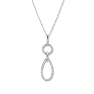 10K White Gold 1/4 Ct Round Cut Natural Diamond Open Teardrop Pendant with Chain - Picture 1 of 4