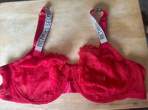 Victoria’s Secret Very Sexy Unlined Demi Shine Strap Red Lace Bra 42D NWT - Picture 1 of 13