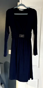JOJO MAMAN BEBE NAVY BLUE TIE WAIST MOCK WRAP MATERNITY DRESS SIZE LARGE - Picture 1 of 6