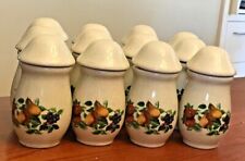 12 Sakura Sonoma Ceramic Spice Jars Fruit Design 4.5" x 2.25" Tan Rim-Shape